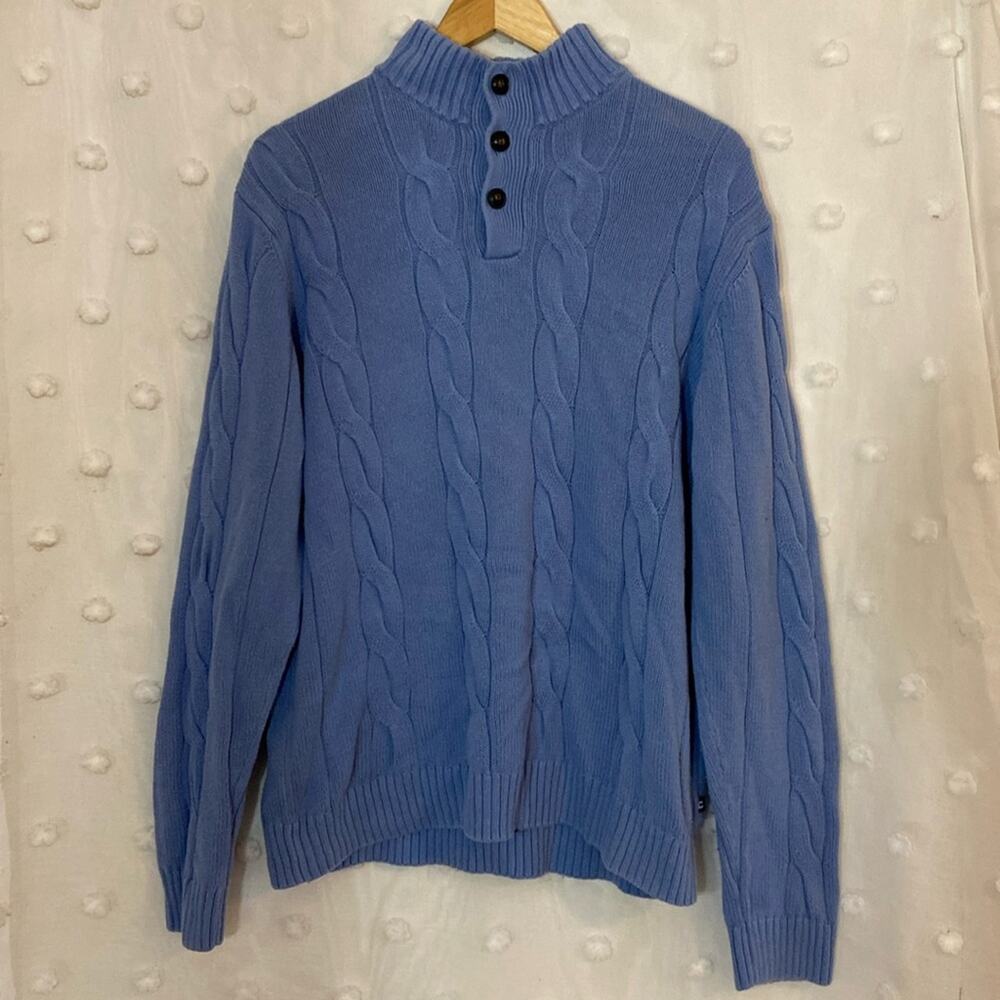 Chaps Blue Half Button Cable Knit Men's Sweater Size L